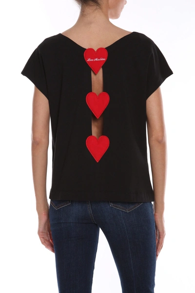 Shop Love Moschino Chic Embroidered Logo Cotton Women's Tee In Black