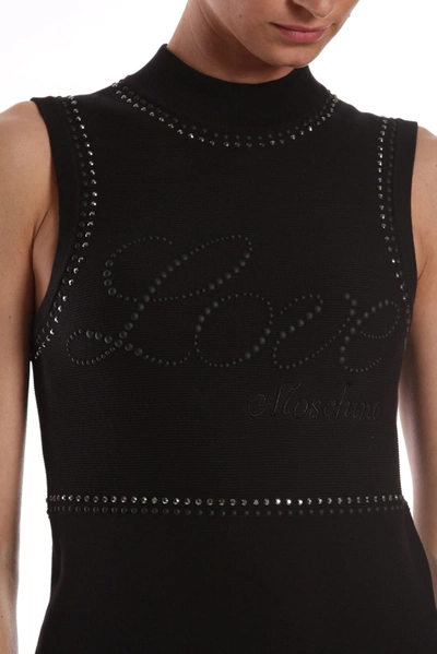 Shop Love Moschino Chic Beaded Sleeveless Cotton Women's Dress In Black