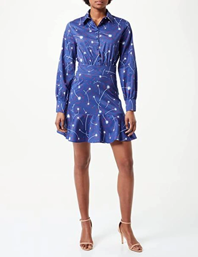 Shop Love Moschino Chic Cotton Shirt Collar Dress In Abstract Women's Print In Blue