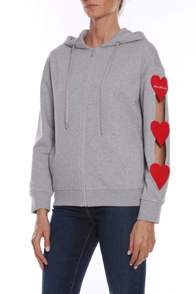 Shop Love Moschino Chic Embroidered Heart Cotton Women's Hoodie In Gray