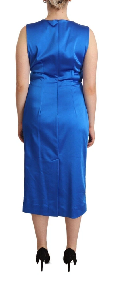 P.a.r.o.s.h Blue Acetate Sleeveless Pleated Midi Sheath Dress In Blue