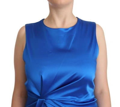 P.a.r.o.s.h Blue Acetate Sleeveless Pleated Midi Sheath Dress In Blue