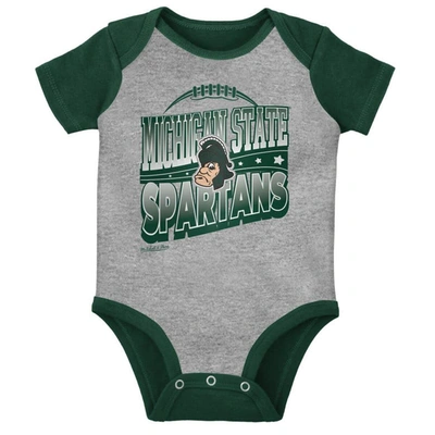 Shop Mitchell & Ness Infant  Green/heather Gray Michigan State Spartans 3-pack Bodysuit, Bib And Bootie Se