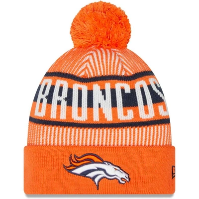 Shop New Era Orange Denver Broncos Striped Cuffed Knit Hat With Pom