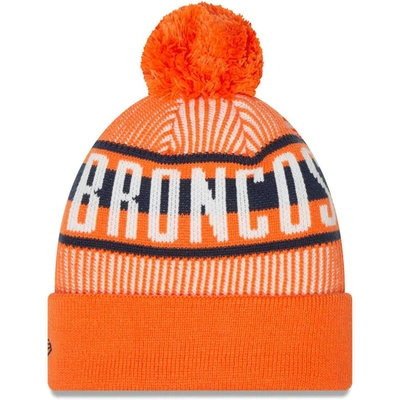 Shop New Era Orange Denver Broncos Striped Cuffed Knit Hat With Pom