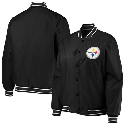 Shop Jh Design Black Pittsburgh Steelers Plus Size Poly Twill Full-snap Jacket