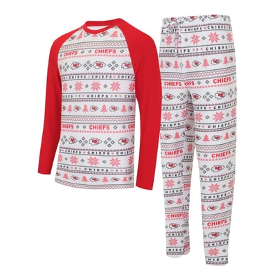 Shop Concepts Sport White/red Kansas City Chiefs Tinsel Raglan Long Sleeve T-shirt & Pants Sleep Set