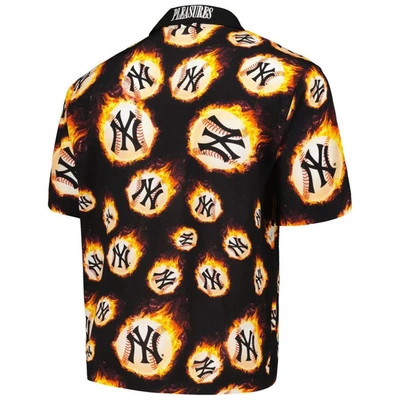 Shop Pleasures Black New York Yankees Flame Fireball Button-up Shirt