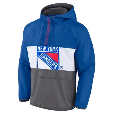 Shop Fanatics Branded Blue New York Rangers Flagrant Foul Anorak Raglan Half-zip Hoodie Jacket