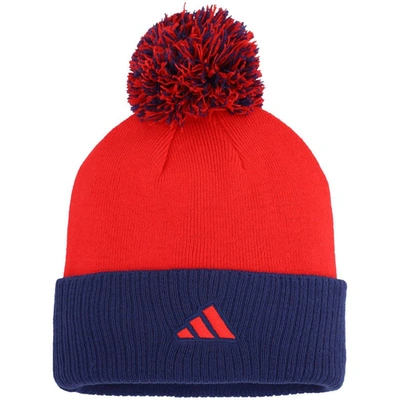 Shop Adidas Originals Adidas Red Washington Capitals Laurel Cuffed Knit Hat With Pom
