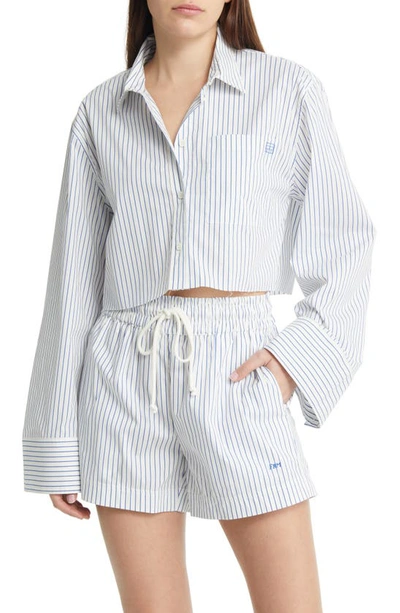 Shop Frame Stripe Wide Sleeve Crop Shirt In Cobalt Multi