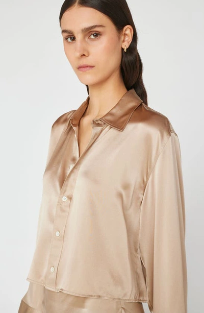 Shop Frame Wide Sleeve Silk Crop Shirt In Khaki Tan