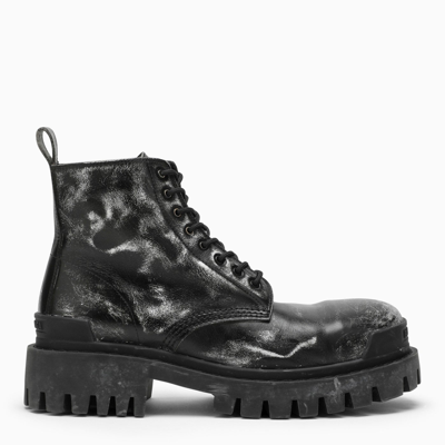 Shop Balenciaga Black Leather Lace Up Boot
