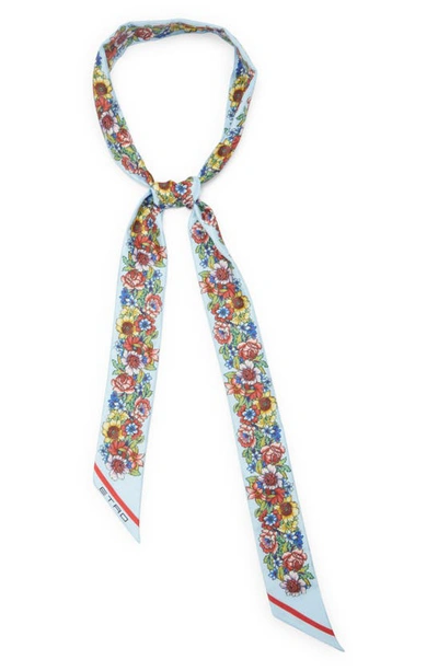Shop Etro Floral Print Silk Twilly Scarf In Print On Pale Blue Base