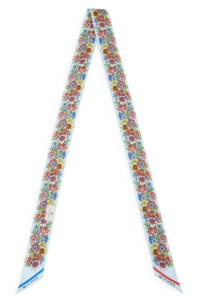 Shop Etro Floral Print Silk Twilly Scarf In Print On Pale Blue Base