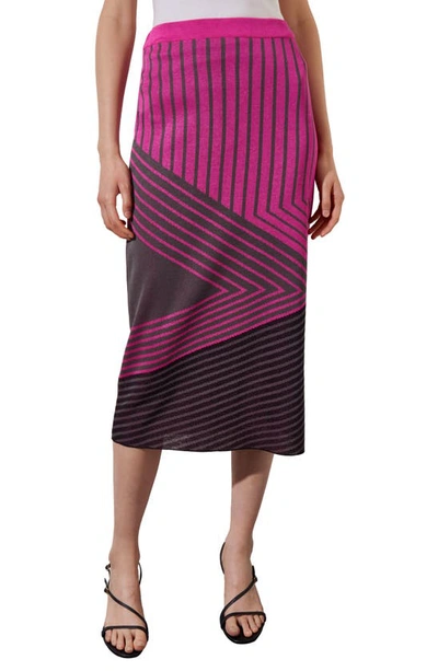 Shop Ming Wang Stripe Jacquard Midi Skirt In Mlbry/ Gnt/ Bk