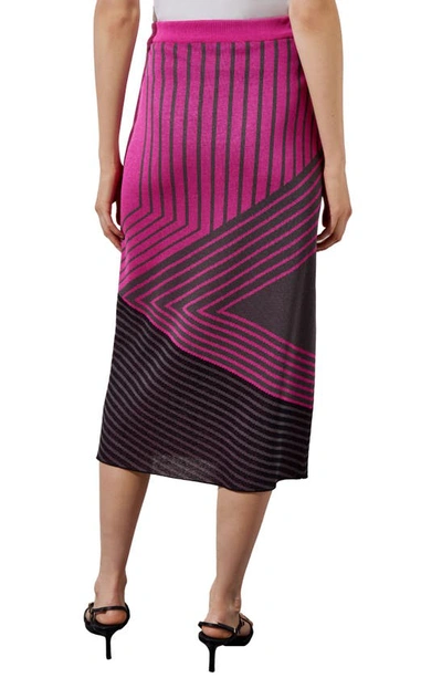 Shop Ming Wang Stripe Jacquard Midi Skirt In Mlbry/ Gnt/ Bk