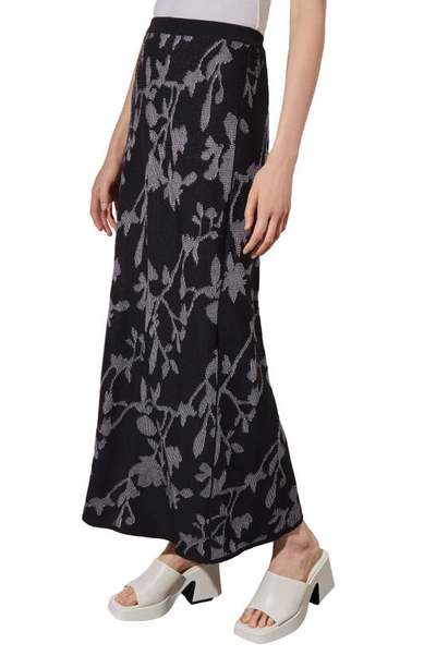 Shop Ming Wang Floral Jacquard Maxi Skirt In Black/ White