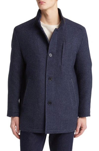 Johnston & Murphy Upton Bib Insert Wool Blend Car Coat In Navy