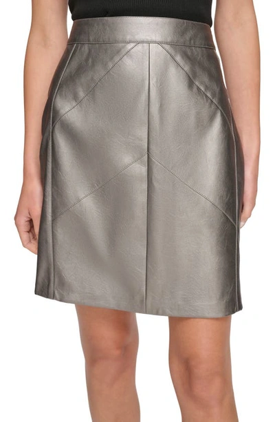 Shop Dkny Chevron Metallic Faux Leather Pencil Skirt In Gunmetal