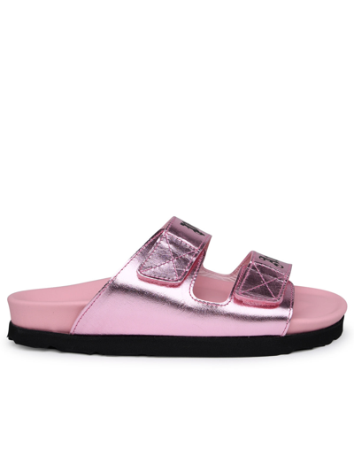 Shop Palm Angels Woman Rose Leather Slippers In Pink