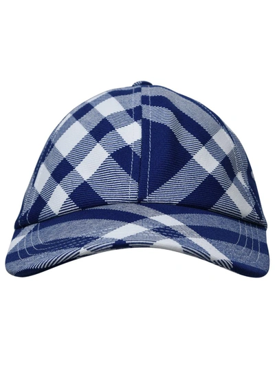 Shop Burberry 'check' Blue Wool Blend Hat