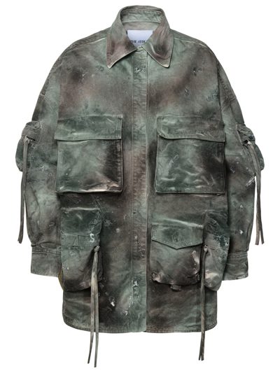 Shop Attico The  'fern' Short Coat In Green Camouflage Denim Woman