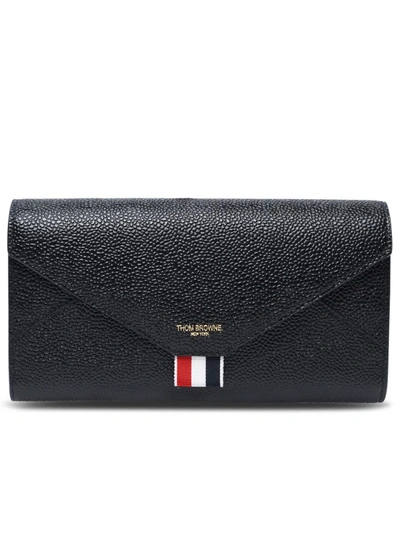 Shop Thom Browne Black Grained Leather Wallet