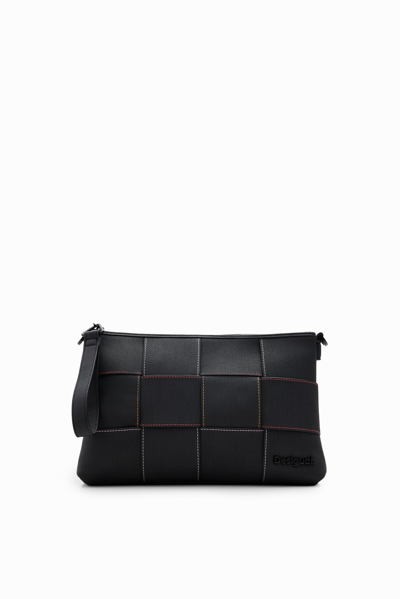 Shop Desigual M Woven Stitching Crossbody Bag In Black