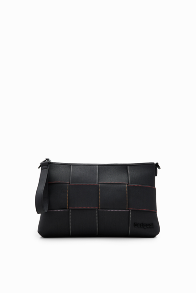 Desigual M Woven Stitching Crossbody Bag In Black