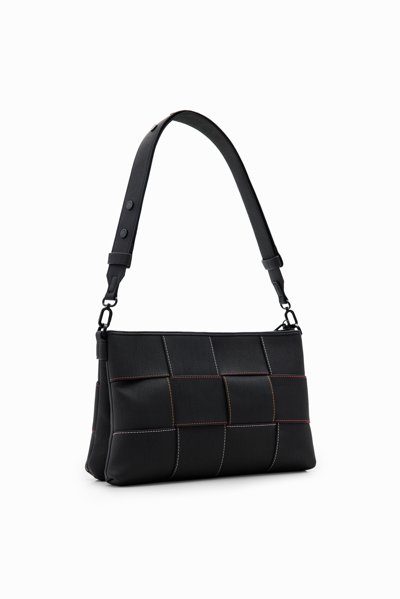 Shop Desigual M Woven Stitching Crossbody Bag In Black