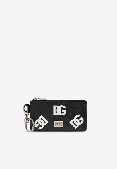 Shop Dolce & Gabbana Dg Logo Print Zip Cardholder With Keyring In Black