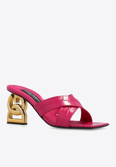 Shop Dolce & Gabbana Dg Pop 75 Mules In Croc-embossed Leather In Candy