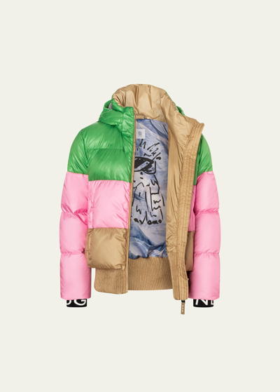 Shop Bogner Kid's Anna D Color Block Puffer Jacket In Power Green-238