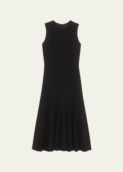 Shop Theory Seamed Admiral Crepe Sleeveless Midi Dress In Black