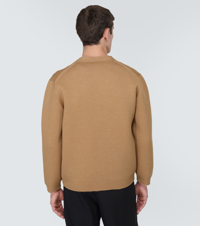 Miu Miu Logo Wool-blend Cardigan In Beige