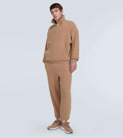 Shop Loro Piana Cashmere, Cotton And Wool Half-zip Sweater In Brown