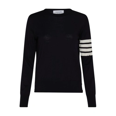 Shop Thom Browne 4-bar Round-neck Sweater In Navy