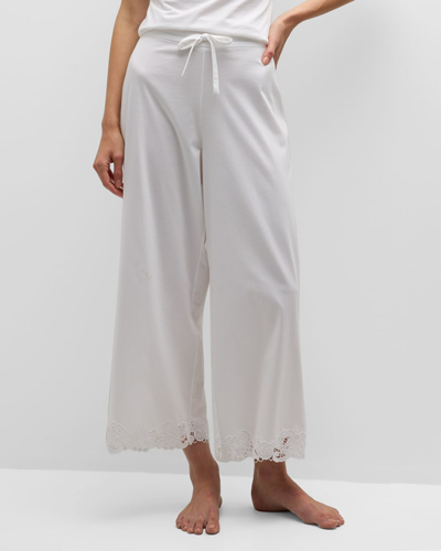 Shop Natori Bliss Harmony Cropped Lace-trim Cotton Pants In White