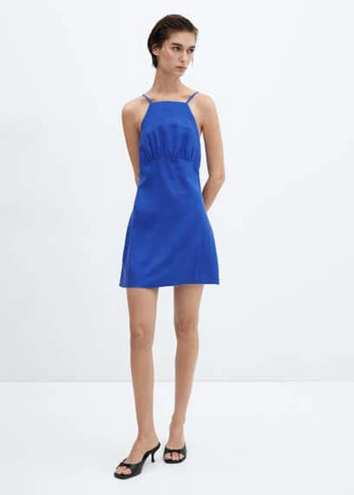 Shop Mango Linen Strap Dress Blue
