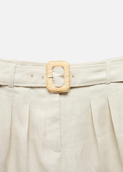 Shop Mango Linen Shorts With Belt Beige