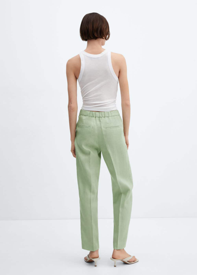 Shop Mango 100% Linen Straight Pants Pastel Green