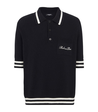 Shop Balmain Cotton-blend Signature Polo Shirt In Black