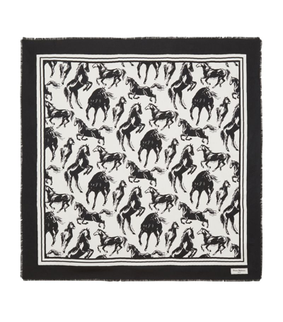 Shop Balmain Silk Horse Print Scarf In Black