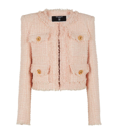 Shop Balmain Tweed Button-detail Jacket In Pink