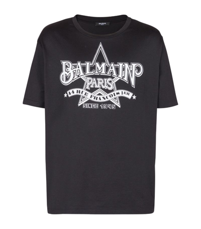 Shop Balmain Star Print Logo T-shirt In Black