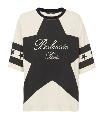 Shop Balmain Cotton Star Print T-shirt In Neutrals