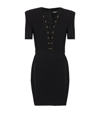 Shop Balmain Rib-knit Mini Dress In Black