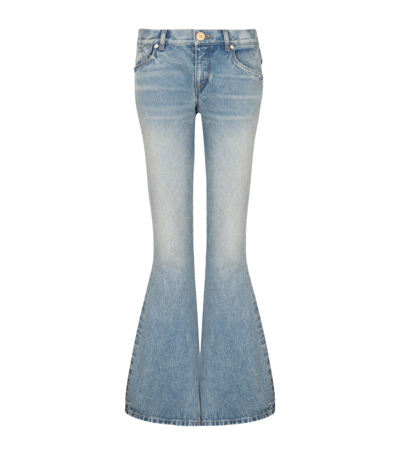 Shop Balmain Low-rise Bootcut Jeans In Blue