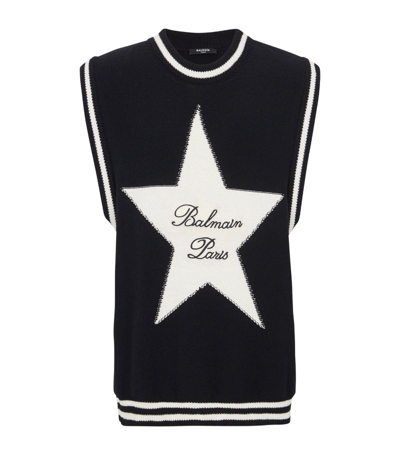 Shop Balmain Cotton-blend Signature Star Sweater Vest In Black